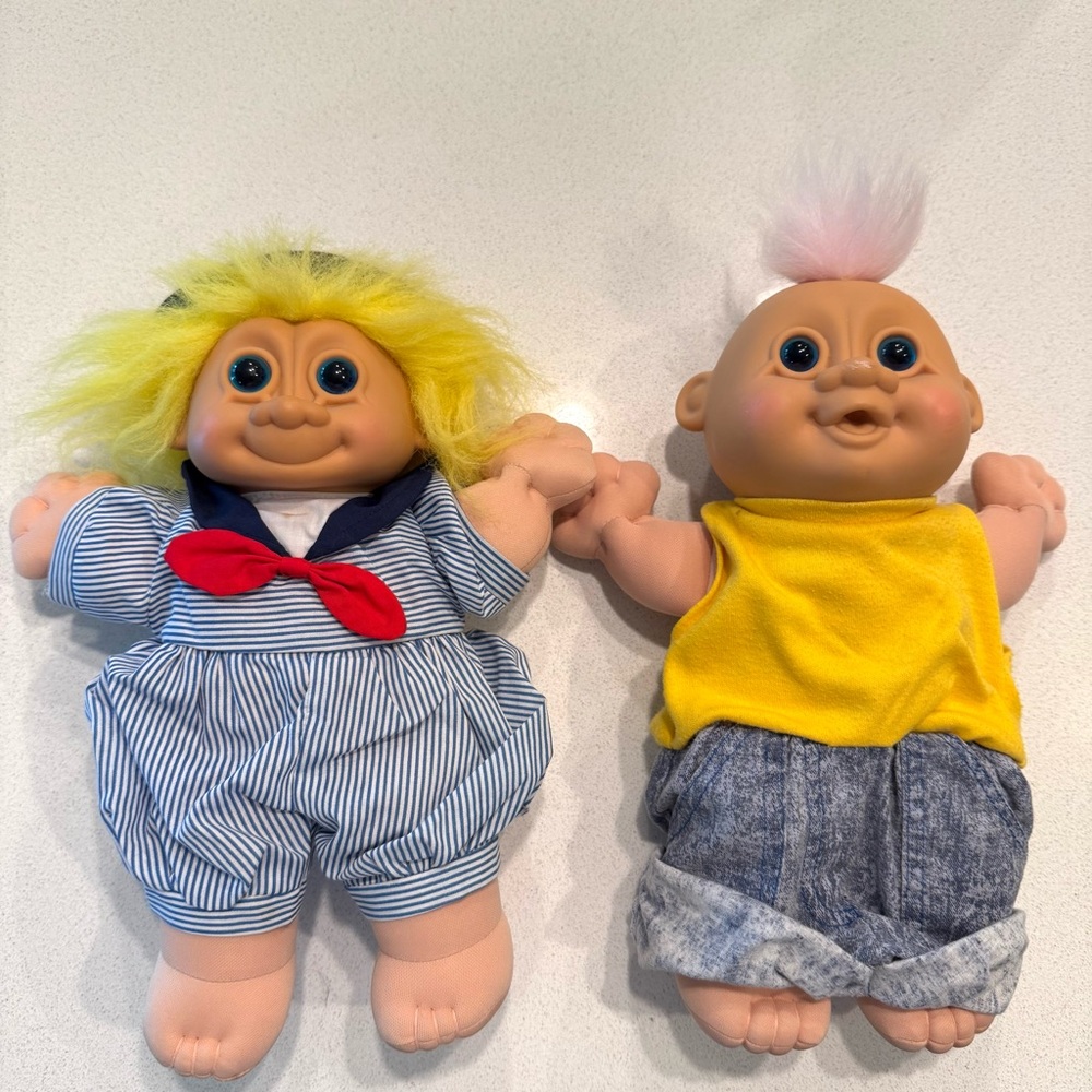 90’s Russ Troll Dolls Set! Yellow & Blue Plush Dolls! Sailor and acid wash look!